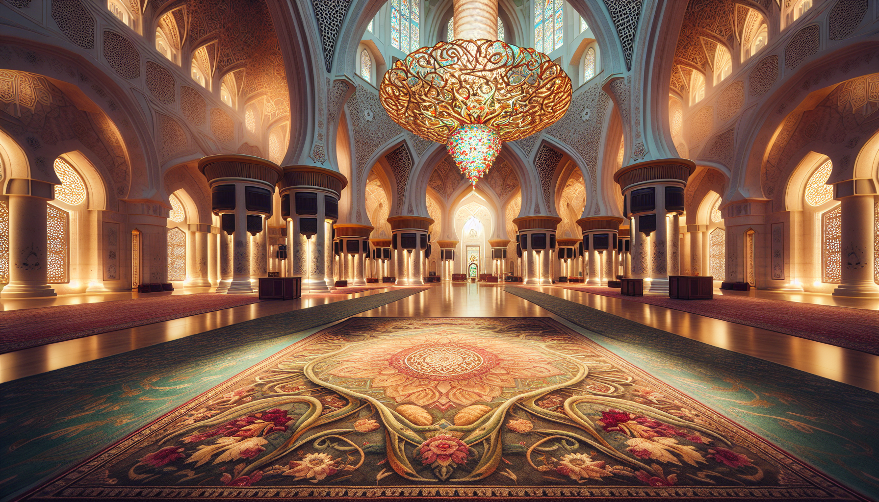 Внутри мечети Султана Кабуса — одной из красивейших в исламском мире.