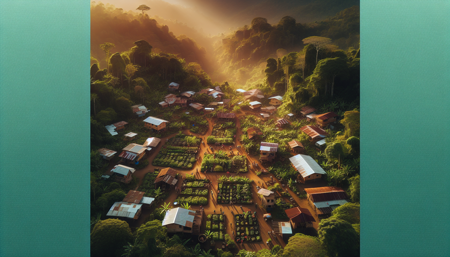 Вид на сообщество Алегрия с высоты — зеленые холмы и общие пространства.