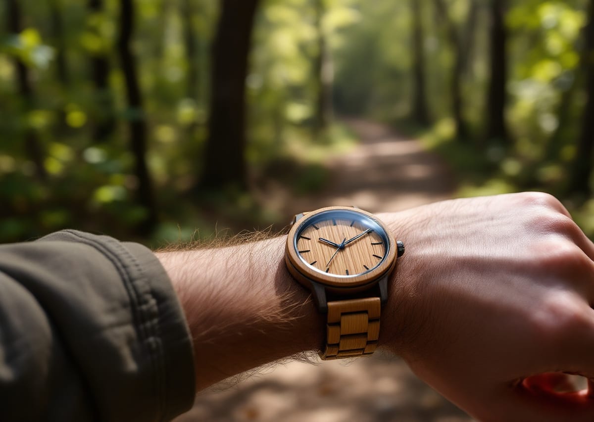 Часы We Wood из натурального дерева на руке путешественника