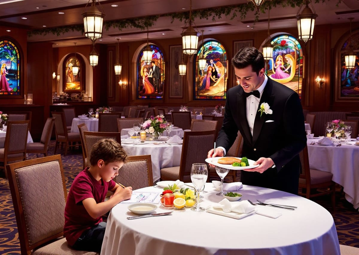 Ресторан Maximus на Disney Adventure погружает в атмосферу «Рапунцель» с деталями вроде витражей и сковородок